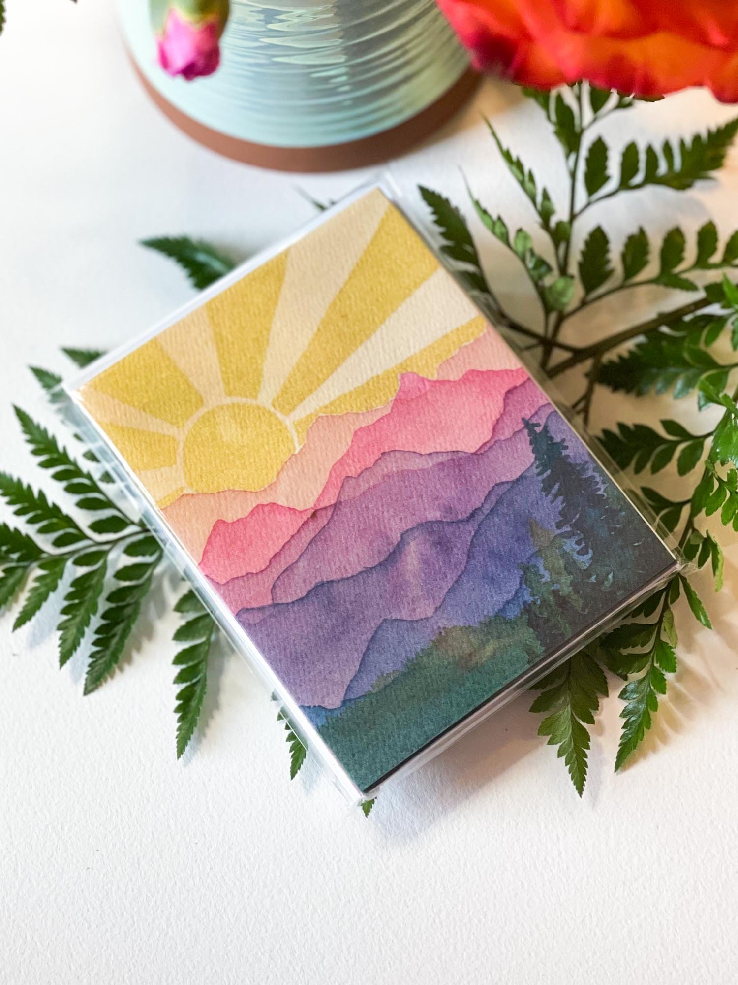Blank A2 Folded Greeting Card Set Watercolor Mountains Sunshine — Shelby  Thayne Art